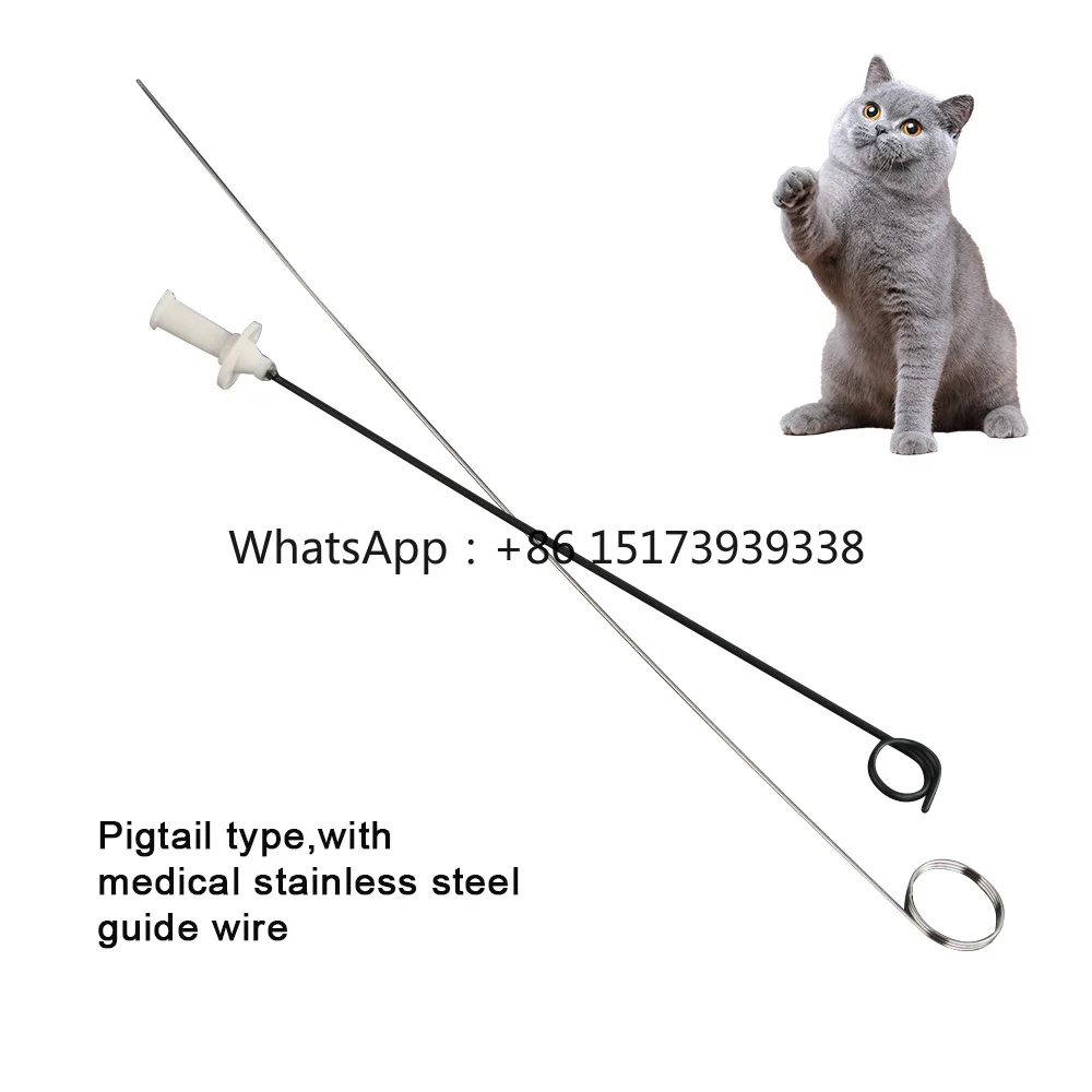 3Fr 4Fr Pigtail Type Anti-Falling-Off PU Cat Urine Catheter with Suture Plate Veterinary Consumables
