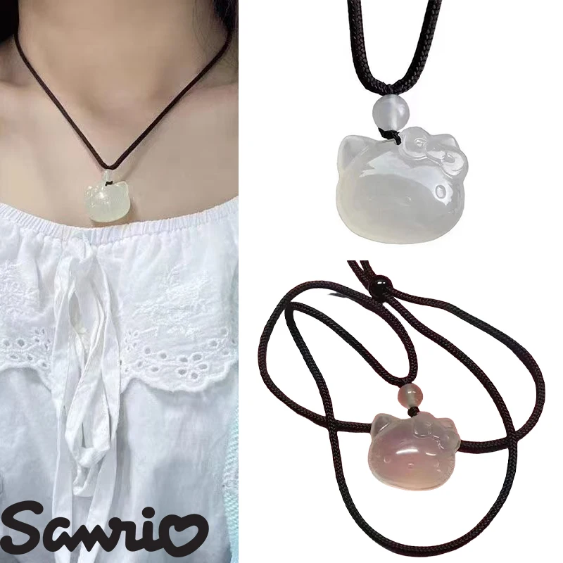 

Sanrio Hello Kitty Cartoon Women Glass Necklace Anime Ins DIY Handmade Necklace Cute Girls Jewelery Accessories Decoration Gift