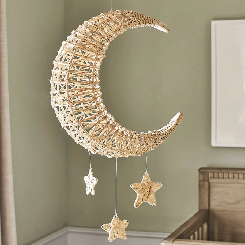 

Nordic Style Rattan Woven Moon and Star Wall Hanging Decorations for Children's Room Photography Props Ornaments
