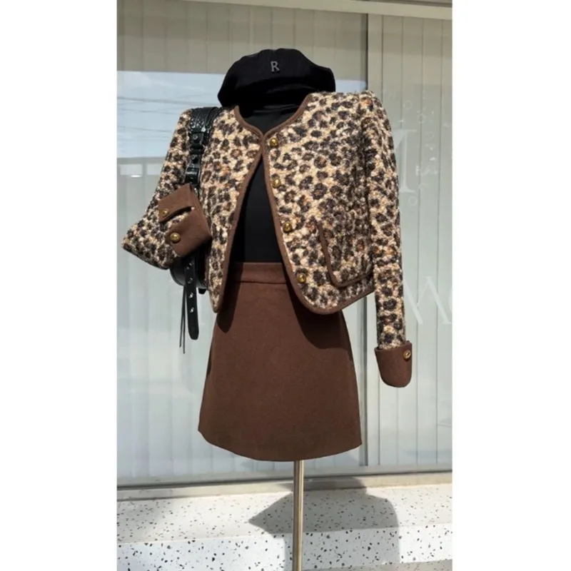 Jacket Quilted Coat Women's Autumn/Winter Retro Leopard Print Relaxed Fit Cropped Length Thickened Elegant New Casual Leisurely
