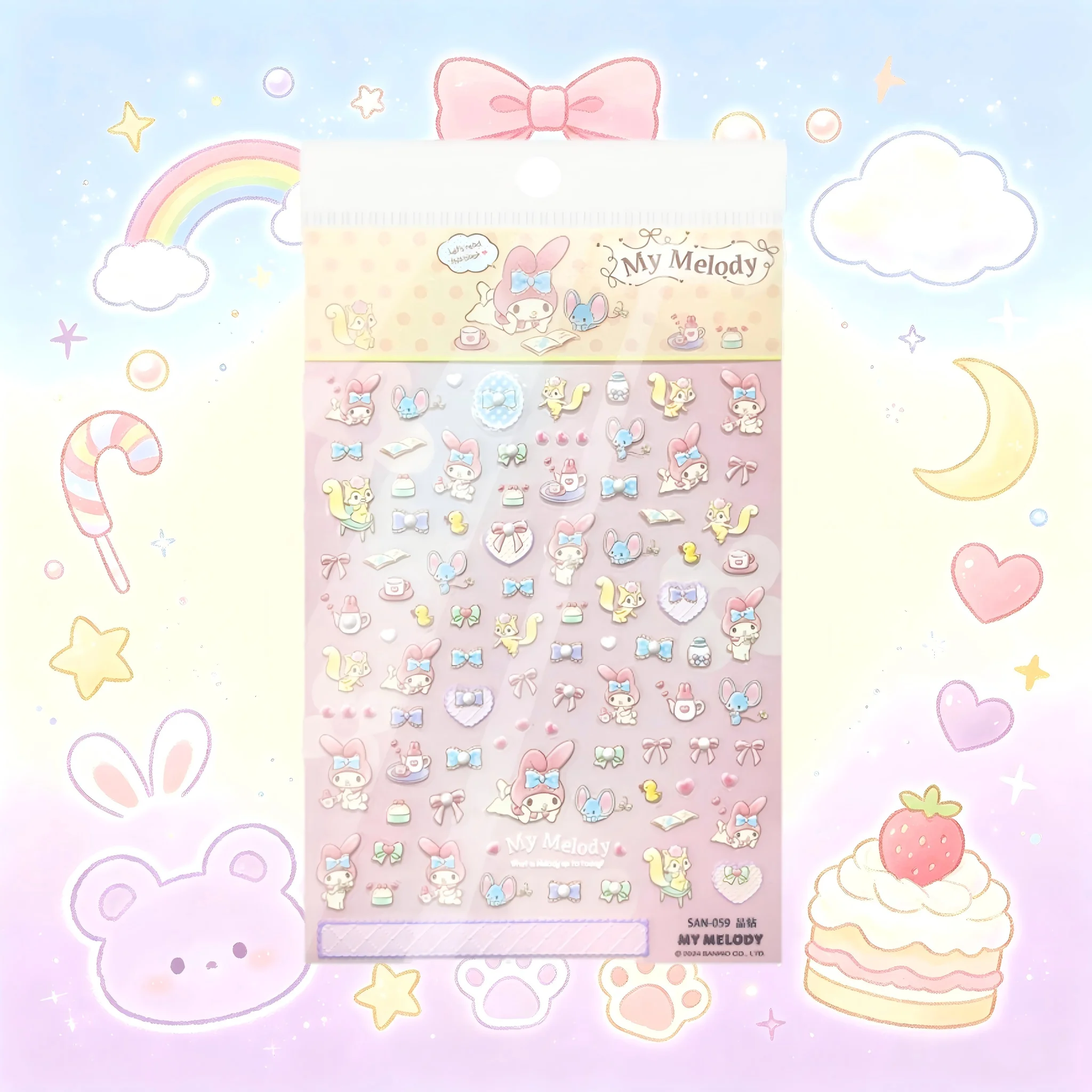 1Pcs Sanrio Cute Friends Nail Stickers 5D Stereoscopic Embossed Cartoon Decals Shell Light Shimmer Waterproof Portable Stickers
