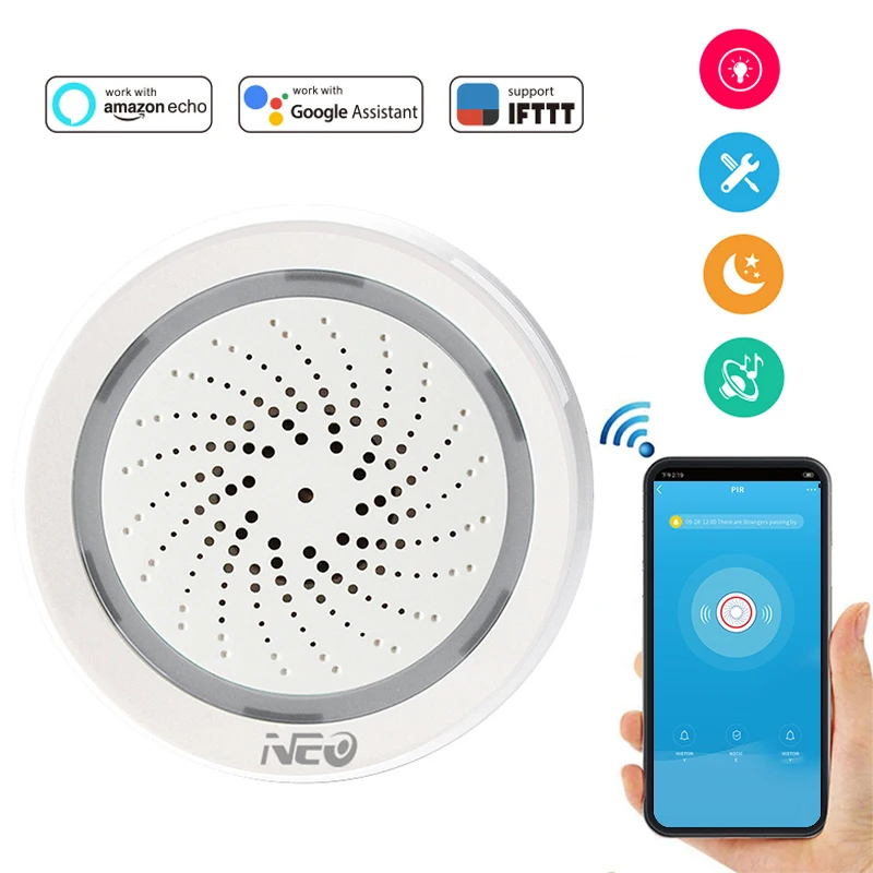 Coolcam Wifi Siren Alarm Sensor and App Notification Alerts,No Hub Required,Plug And Play,Compatiab Alexa Echo Home