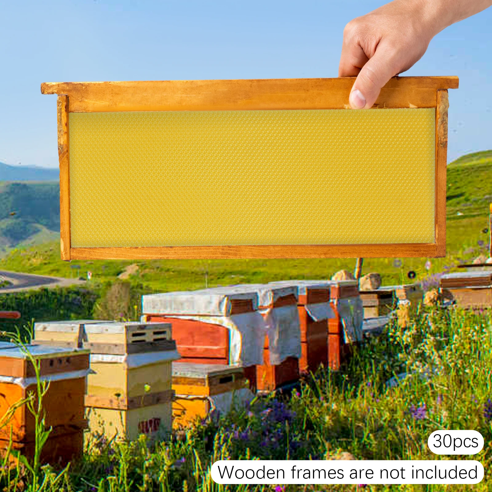

30 PCS Pure Beeswax Hive Frames, Beehive Bee Frames Waxed Foundation, PreWaxed Deep Brood Frames for Beekeeping & DIY Crafts