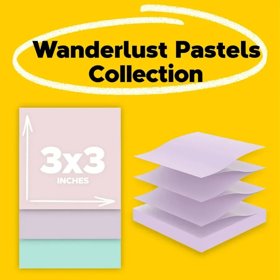 100 note pop-up riciclate super adesive da 3 pollici. x 3 pollici. 70 fogli per pad 6 pads Total Wanderlust Collection Ideale per il ritorno a Scho