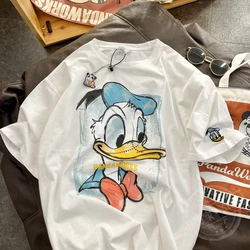 Cartoon Donald Duck Trendy T Shirts for Women Cotton Short Sleeve Casual Loose White Gray Summer Women's Shirts Loose Female Top