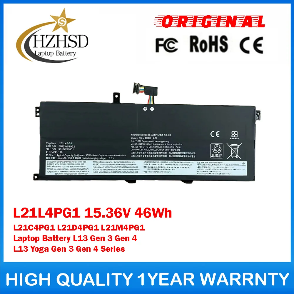 L21L4PG1 15.36V 46Wh L21C4PG1 L21D4PG1 L21M4PG1 Genuine Original Laptop Battery For Lenovo L13 Gen 3 Gen 4 L13 Yoga Gen 3 Gen 4