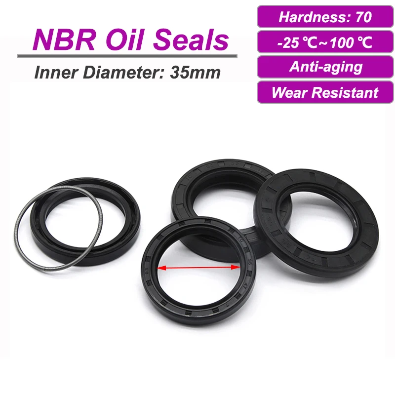 Black NBR Oil Seals ID 35mm TC-35*42/45/48/50/52/55/60/65/68/70/80/86*5/6/7/8/10/12mm Nitrile Rubber Shaft Double Lip Gasket