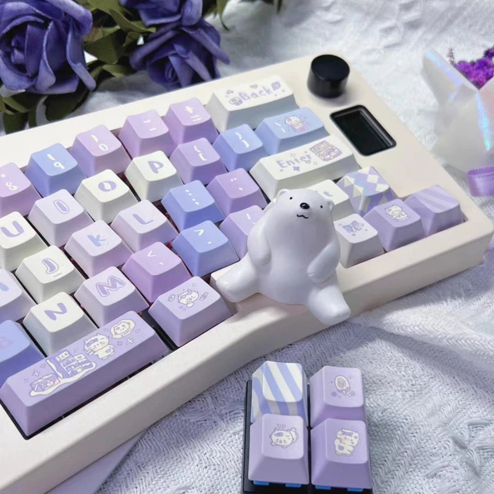 Sheep Snack Keycap All Five Sides Thermal Sublimation Pbt Eoa Cherry Cute Girls Plaid Purple Keycaps Alice Layout Split Spacebar