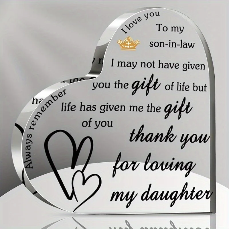 Heart Shaped Acrylic Gifts for Son in Law from Mother in Law, Creative Birthday Father Christmas Wedding Groom Present 3.9x3.9x0
