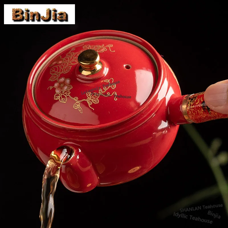 170ml Side Handle Lacquer Glaze Teapot Vintage Tea Infuser Pot Tea Maker Kettle With Filter White Tea Tea Ceremony Craft Gifts
