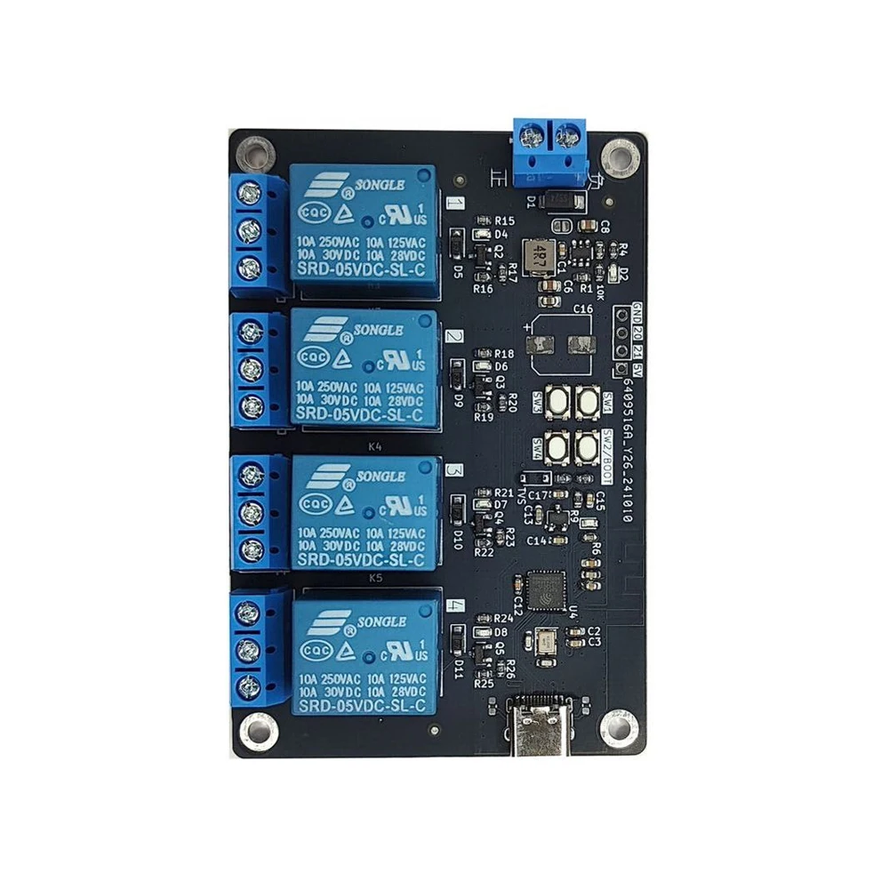 ESP32-C3 4 Channel Relay Dev Board WiFi BT Switch Control Module DC5-24V Reverse Polarity Protection Type-C Development Relay
