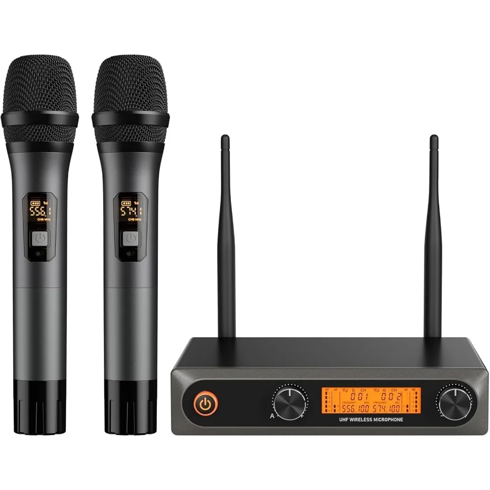 Dual UHF Wireless Microphone System with Dynamic Metal Mics for Various Occasions