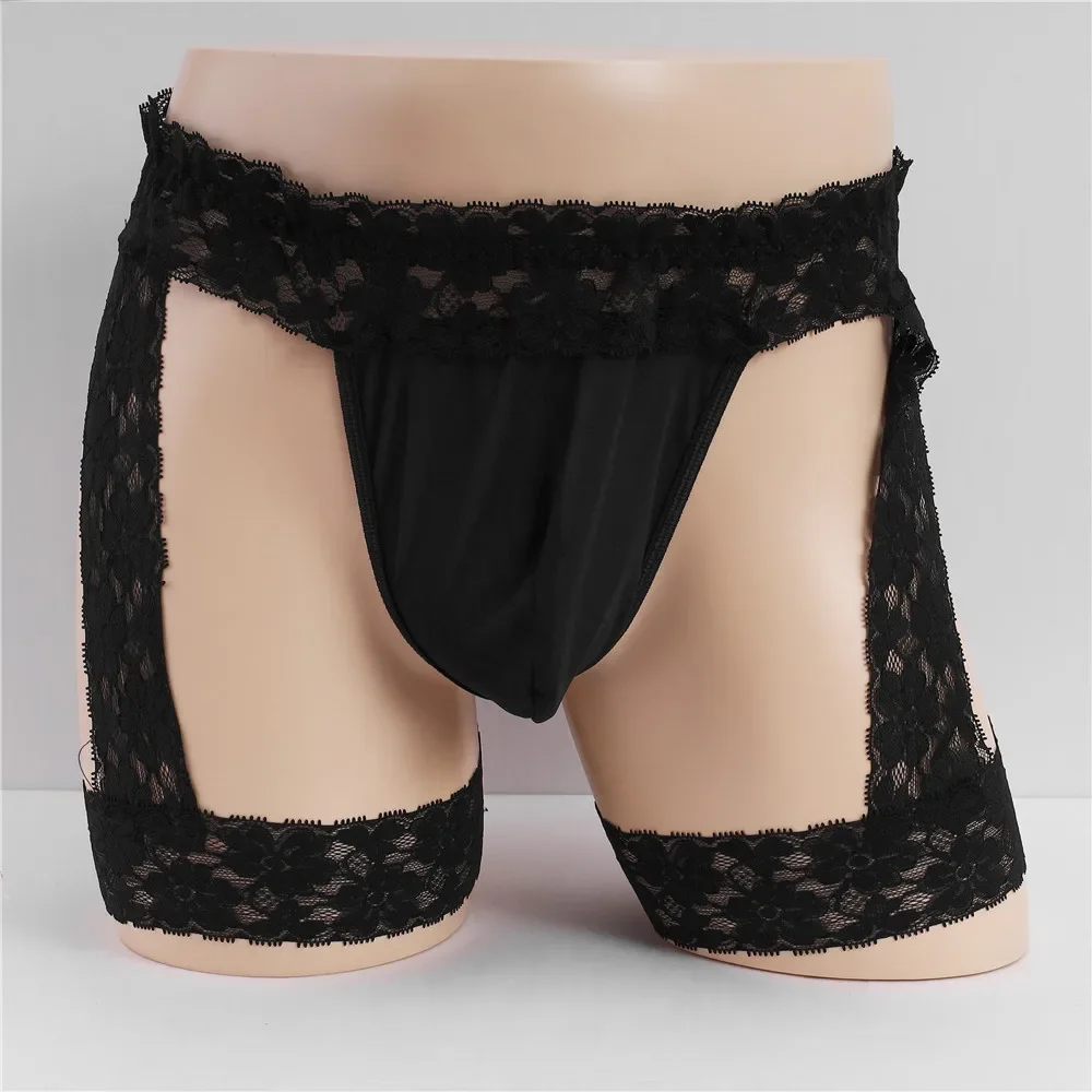 Эротический бандаж Sissy, мужские сексуальные выпуклые трусы с подтяжками, модное кружевное тонкое прозрачное нижнее белье Homme T, стринги сзади