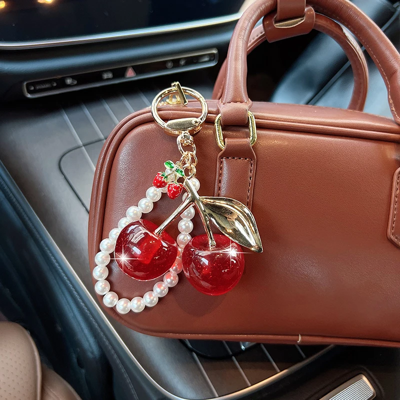 Creative Sparkling Pink Cherry Keychain Fashion Trend Bag Pendant Fruit Cherry Car Keychain Festival Gift