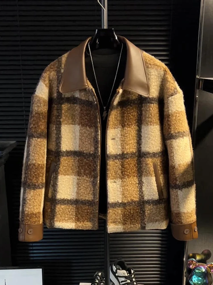

Ретро-куртка в американском стиле с клетчатым воротником, мужская повседневная флисовая верхняя одежда, весна-осень-зима, новая модная модель