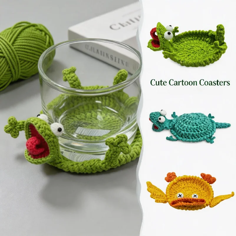 Fun Crochet Lizard Coaster 3D Handmade Amigurumi Animal Knitted Cup Mat Drink Coaster for Household Table Decoration Supplies