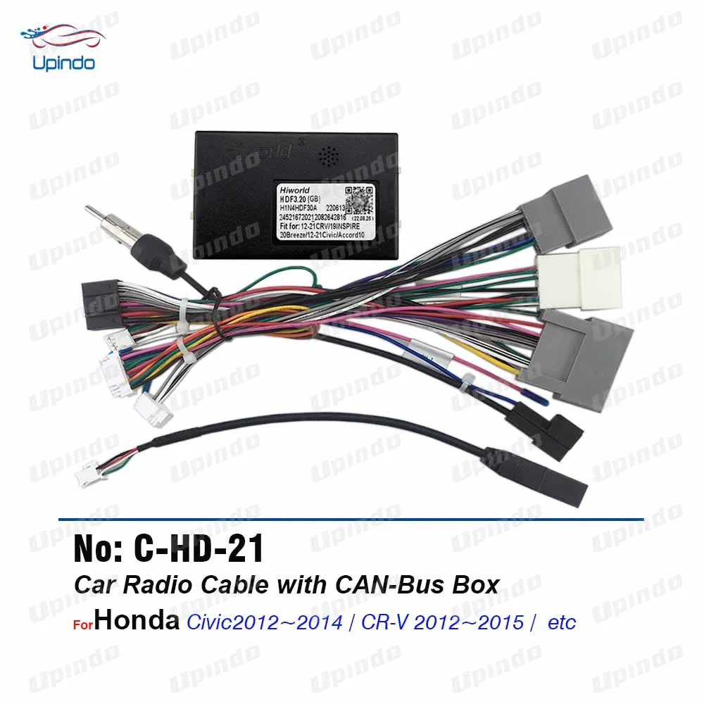 Car 2 Din Android Radio Accessories Cable 16 Pin Power Wiring Harness Socket Adapter with CAN Bus Decoder for Honda CR-V Civic