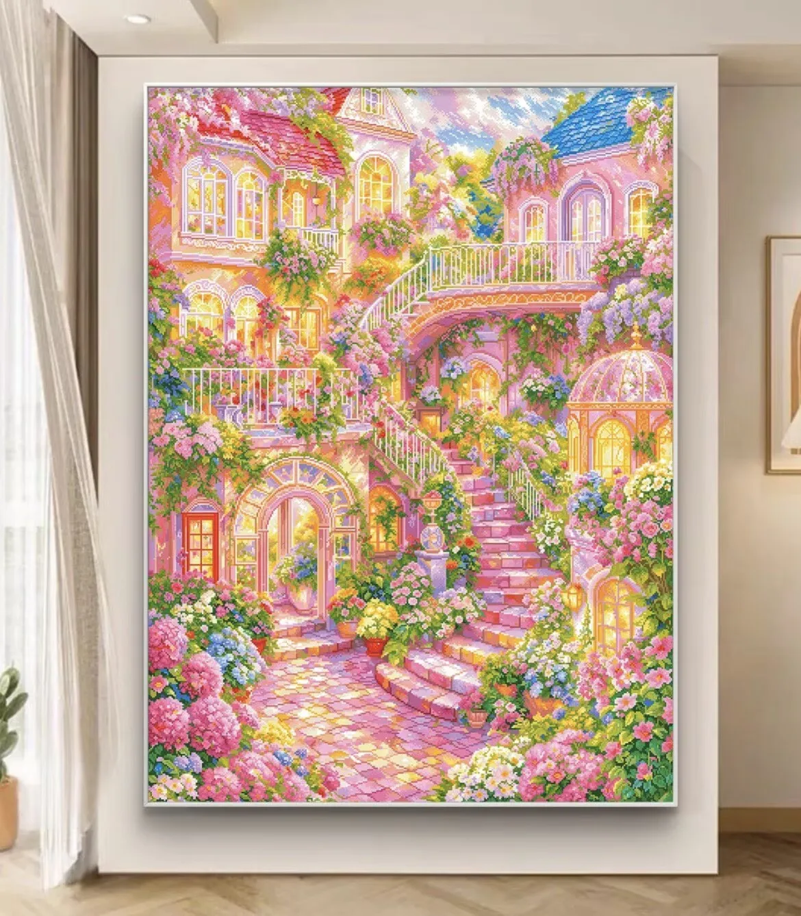 

9ct 110x145cm Flower Steps Embroidery DIY Chinese Style Printed Kits Cross Stitch Needlework Set Home Decor Crafts 85 Colors
