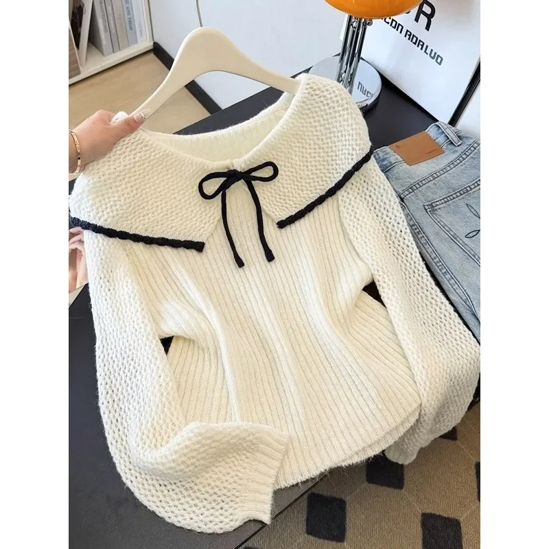 Fashionable Casual Doll Collar Shoulder Sweater for Women's Autumn New Loose Pullover Knit Top