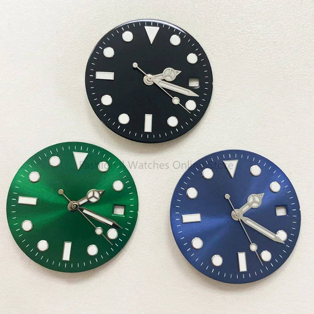 29mm Blue Luminous Watch Dial + Green Luminous Hands Watch Face Replacement Accessories Set for 8215/8200/821A/2813 Movement