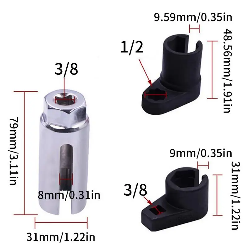 22mm Sensor Socket Wrench 1/3 Pcs Wire Gate Accesses Sensor From Side Preventing Damage To Wires Drive Removal Special Tool