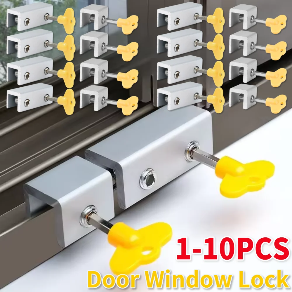 

1-10PCS Sliding Window Sash Lock Stopper Anti-theft Door Lock Non Punch Aluminum Alloy Window Lock Safety Locks for Kids Pets