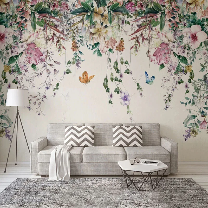 Custom 3D Wall Murals Wallpaper Watercolor Flower Vine Nordic Pastoral Mural Restaurant Guest Room Cafe Decoration Wall Painting