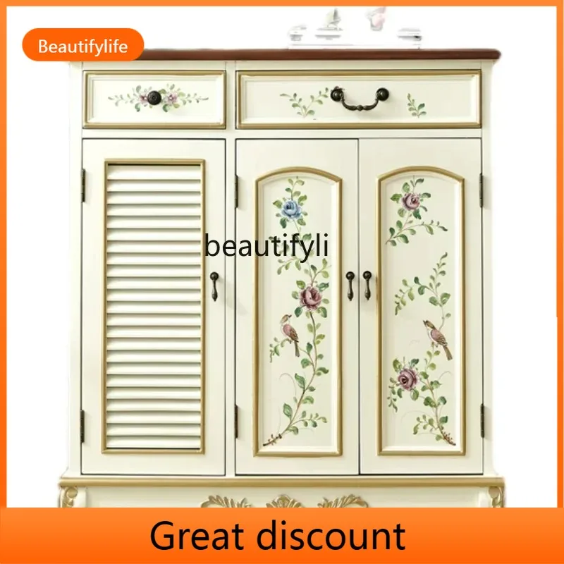 A503  American Shoe Cabinet Complete Storage Cabinet with Drawer Large Capacity Painted Solid Wood Two Or Three Doors