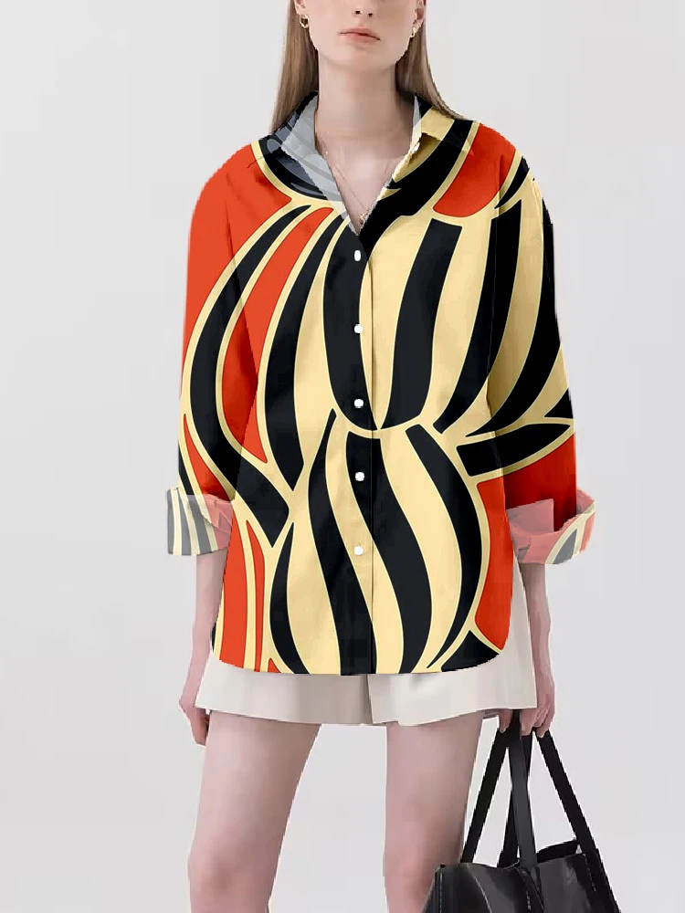 Women's Button Down Shirt Fashion Striped Shirt Lapel Long Sleeve Shirt Outdoor Casual Fashion Top Suitable For Any Occasion