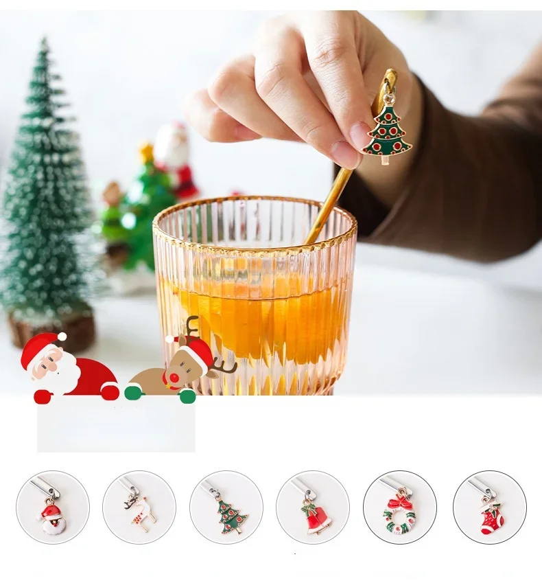 1pc Merry Christmas Stainless Steel Gold Silver Elk Snowman Santa Spoon 2024 New Year Christmas Decoration for Home 2023 Navidad