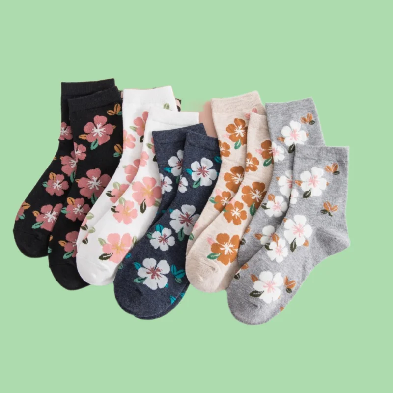 

2024 New Fashion 3/6 Pairs Mid-tube Small Flower Cotton Socks Breathable Fresh Ladies Mid-tube Socks Versatile Casual Socks