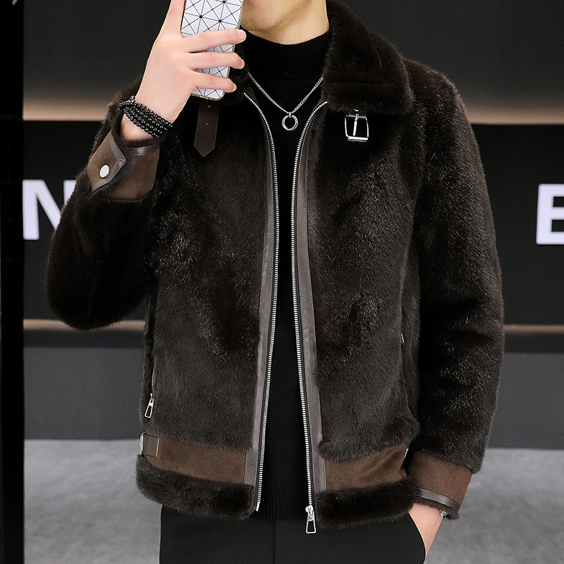 Men's Faux Leather Jacket Men Winter Trendy Jacket Men's Coat Thickened Warm Fashionable Cardigan Jaqueta De Couro Masculina