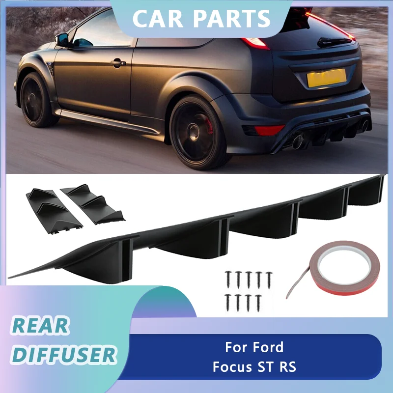 For Ford Focus ST RS Rear Bumper Lip Diffuser Spoiler Splitter Shark 5 Fins 81.5cm Universal Carbon Fiber Car Accessories