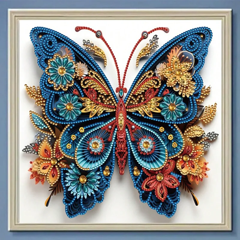 30*30CM DIY 5D Diamond Painted Butterfly Cross Embroidery Set with Partial Irregular Embroidery Mosaic Art Home Decoration