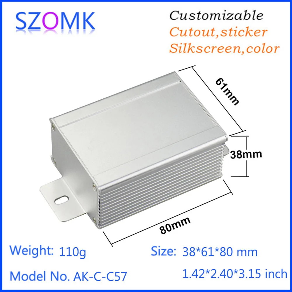 10Pcs/lot aluminum amplifier enclosure aluminium extrusion enclosure 38*61*80mm box with wall mounted panels