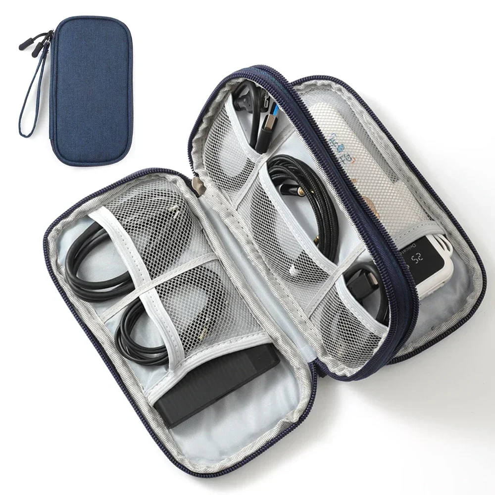 Saco Organizador de fone de ouvido impermeável portátil Bolsa de armazenamento de cabo Estojo de viagem Sacos de armazenamento de camadas duplas