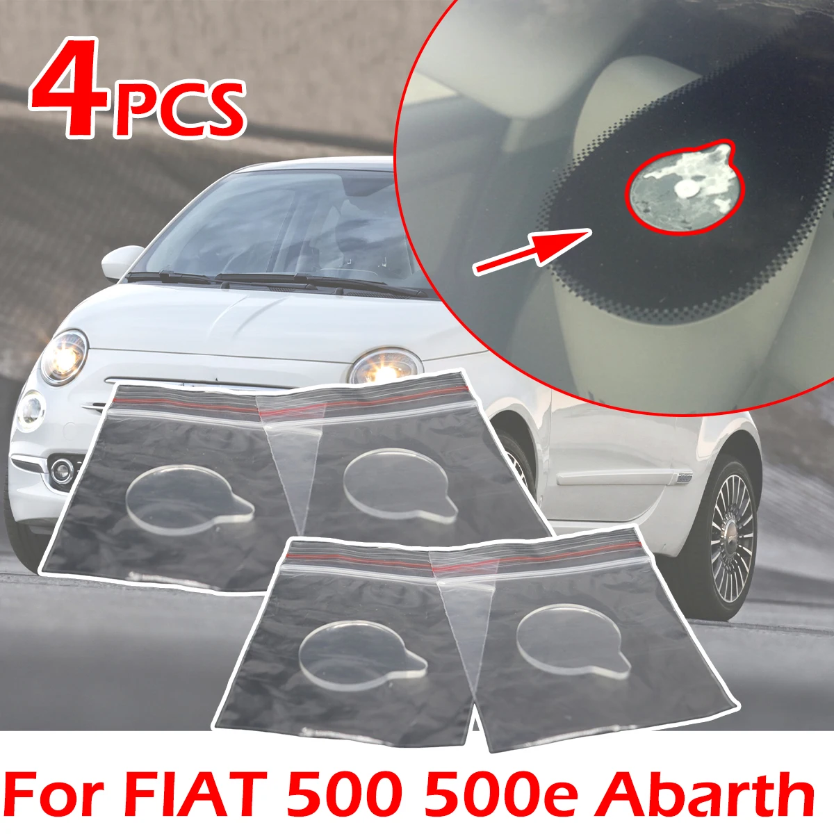

4pc Rain Light Sensor Gel Pad Adhesive Film Silicone Cushion Windscreen Chip Fix Tape Car Replacement For FIAT Abarth 695 500