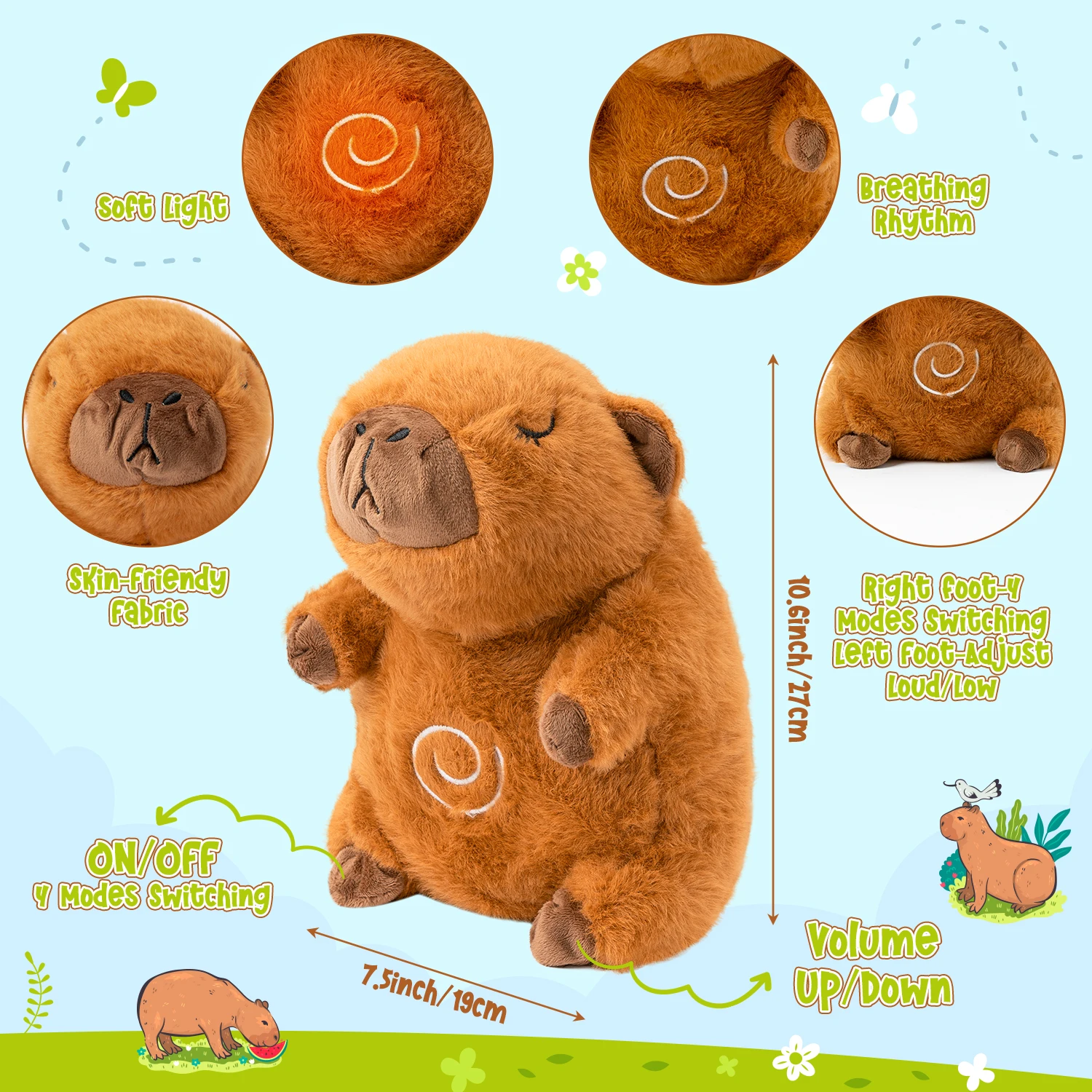 การหายใจตุ๊กตาสัตว์ Capybara Plush สําหรับความวิตกกังวลผู้ใหญ่นอนด้วยการหายใจที่สมจริง Motion ไฟเพลงของขวัญวันเกิด
