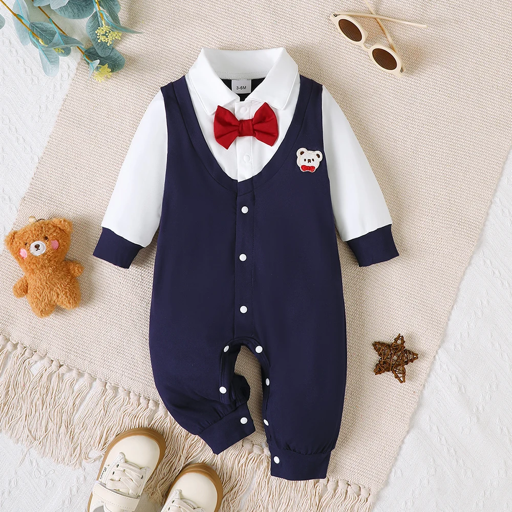 Embroidery Red - Combinaison de style gentleman pour bébé