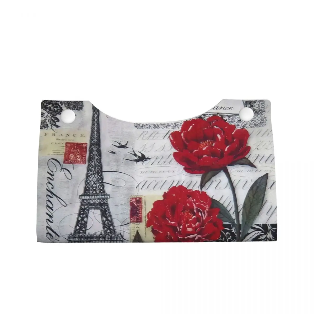 Custom France Paris Eiffel Tower Tissue Box Holder Rectangular Flower Pink PU Leather Facial Tissue Box Cover for Car Home