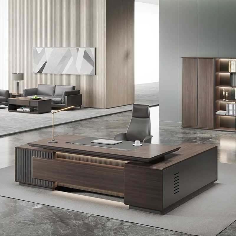 

Elegant Modern Office Desk Set Simple Wooden Panel Executive Desks