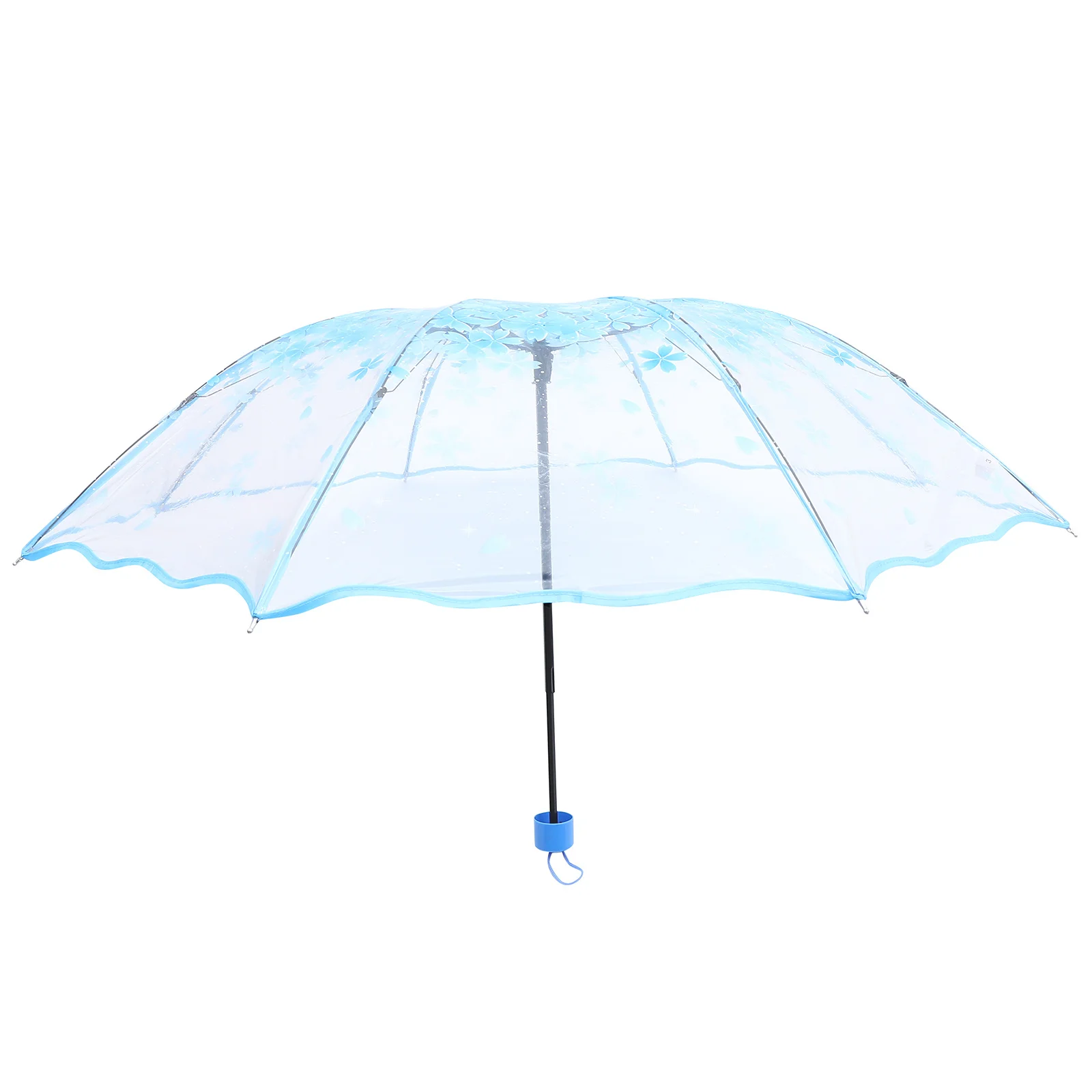 

Transparent Folding Umbrella With Floral Decor Lightweight Portable Travel Rain Umbrella For Outdoor Sun Protection Sunny