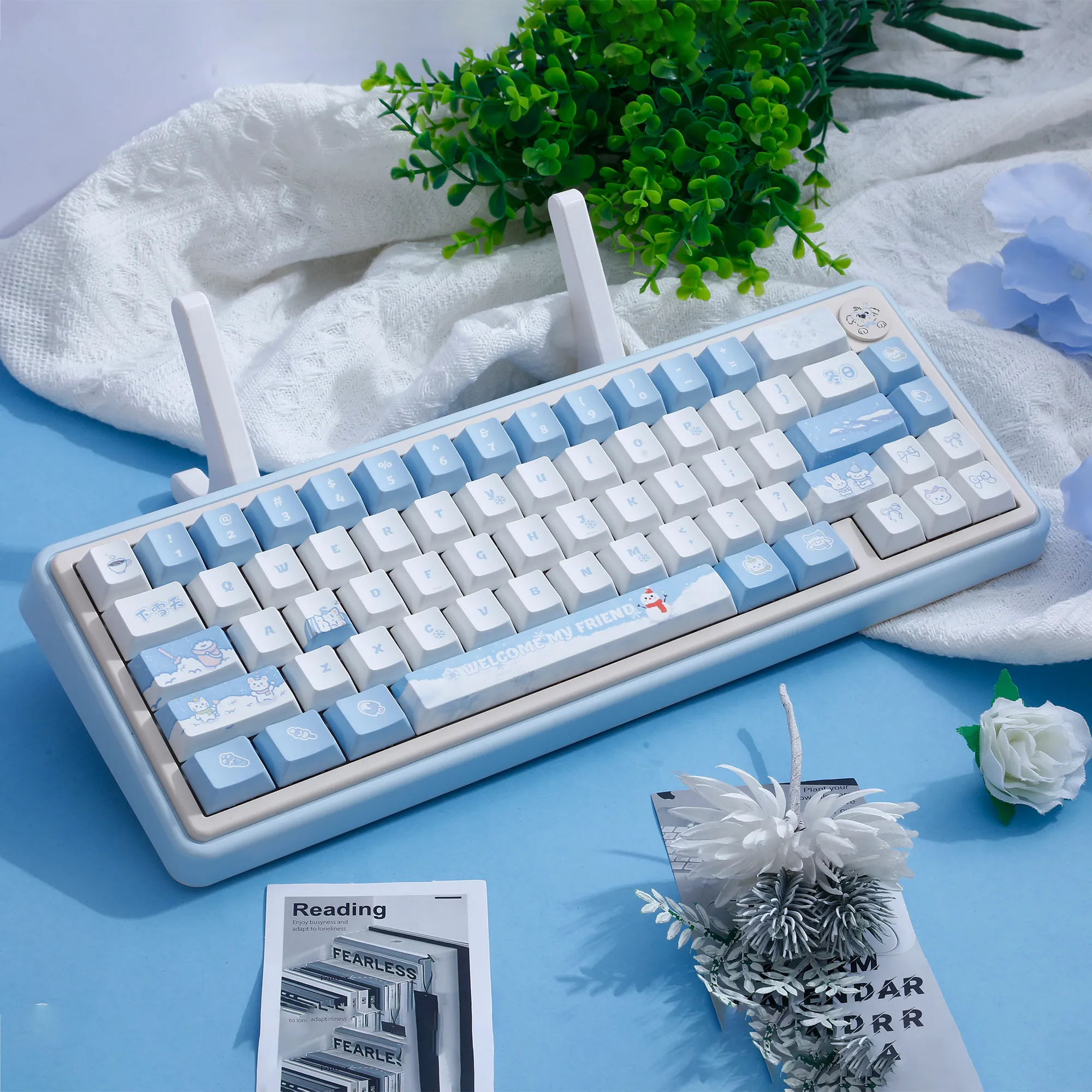 120 Keys Snowball PBT Keys Cherry Keycaps Cute Keycap Gift for Girl Dye-Sub Mechanical Keyboard for Made68 Mad68 Wooting 60