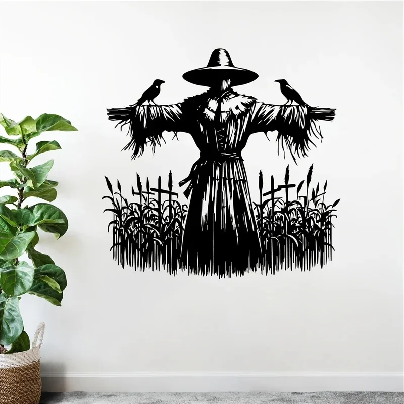 Rustic Farmhouse Scarecrow Crow Iron Metal Wall Art Weatherproof Rustproof Indoor Outdoor Garden Fence Hanging Decor 1pc