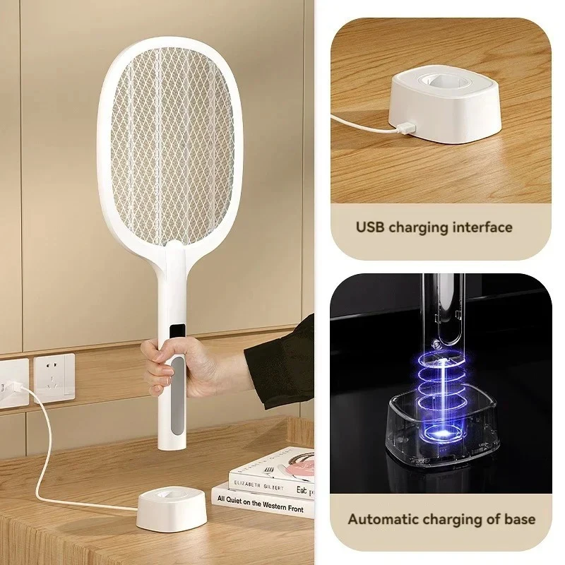 2025 4000V Electric Mosquito Racket Rechargeable Detachable Handheld Auto Swat Mode Type-C Rechargeable Electric Fly Swatter