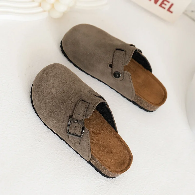 

Summer Style Frosted Cotton Medium Large Round Headed Boys' Casual Slippers Fashionable Thick Soled Baotou Girls' Half Slippers