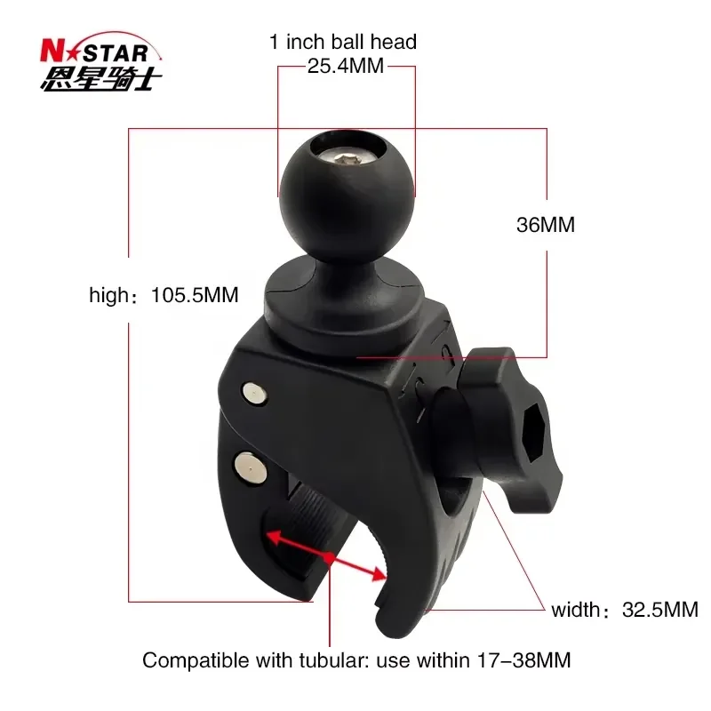 N-star 1-inch Ball Seat Motorcycle bicycle Mobile Phone Handlebar Clamp Flexible ABS Plastic Telescopic Arm Quick Release