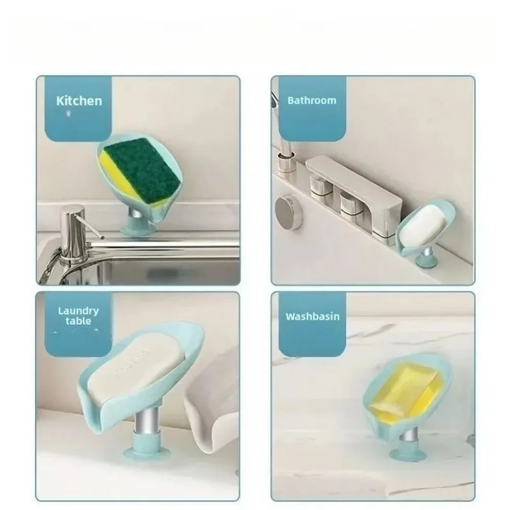 1PCS Soap Holder Suction Cup Leaf Shape Sponge Dish Rack With Drain Water Bathroom Shelf For Home Storage Box Kitchen Accessorie