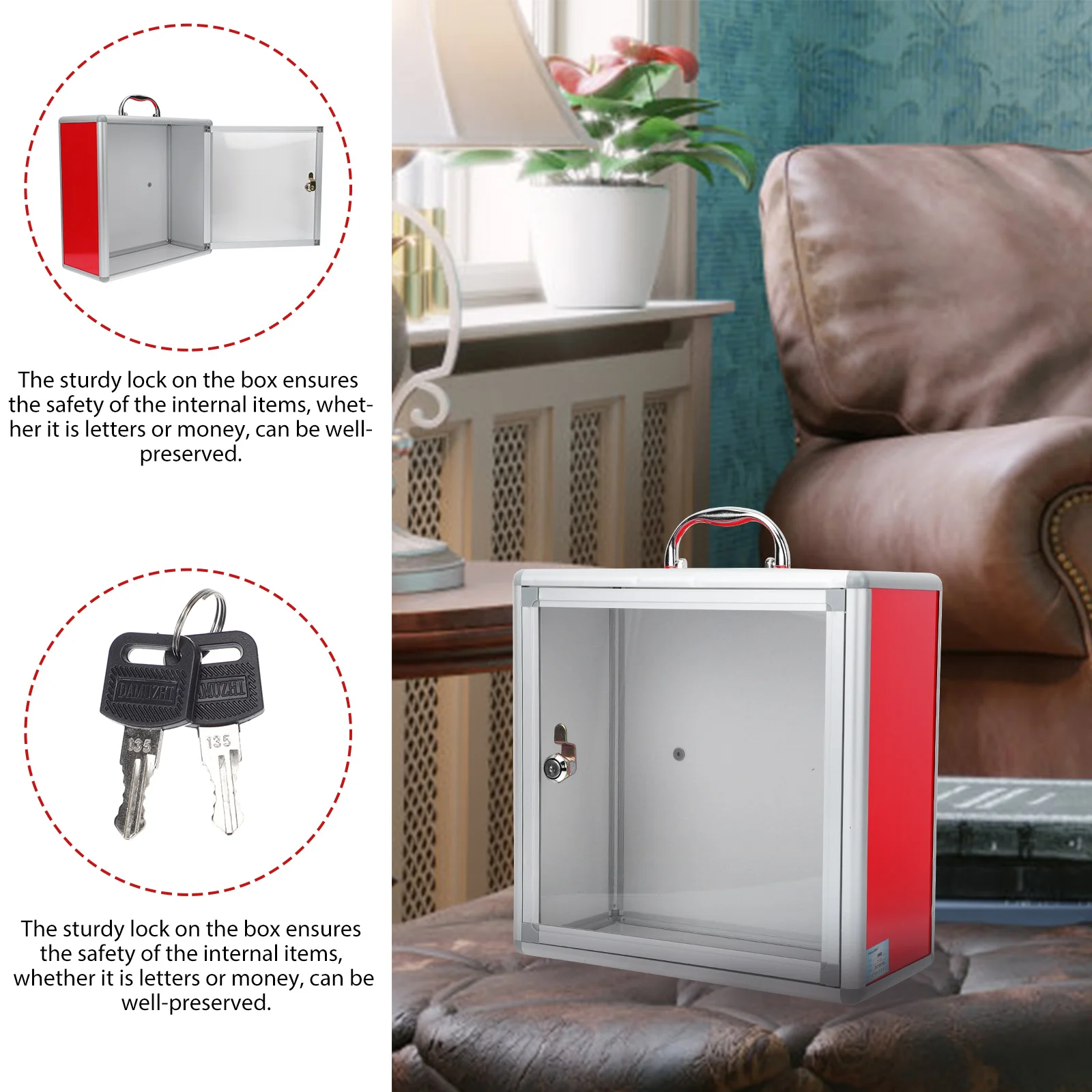 

Donation Lockable Letter Slot Collection Container Sturdy Collection Box Fundraising Raffle Storage Container Tip Box