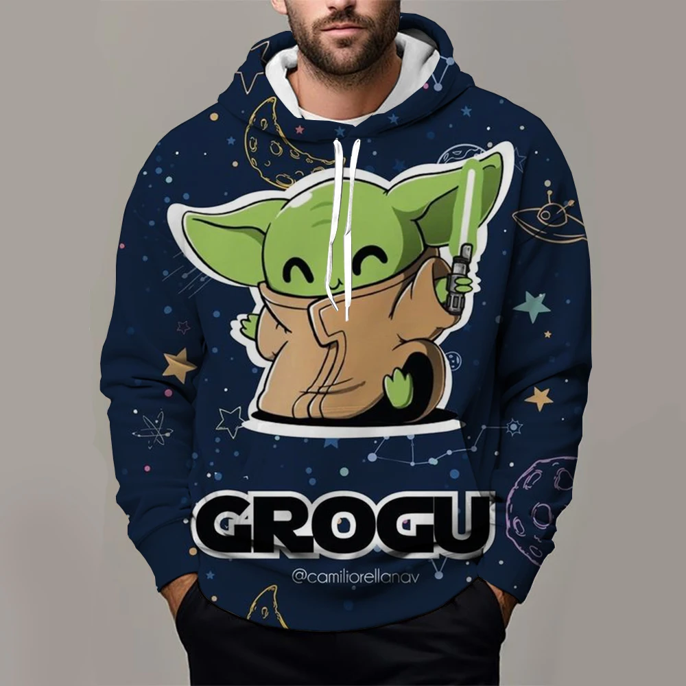 Disney Marvel Yoda Baby Printed Men's Hoodie Long Sleeve Four Seasons Spring and Autumn Comfortable Hoodie Men's Style